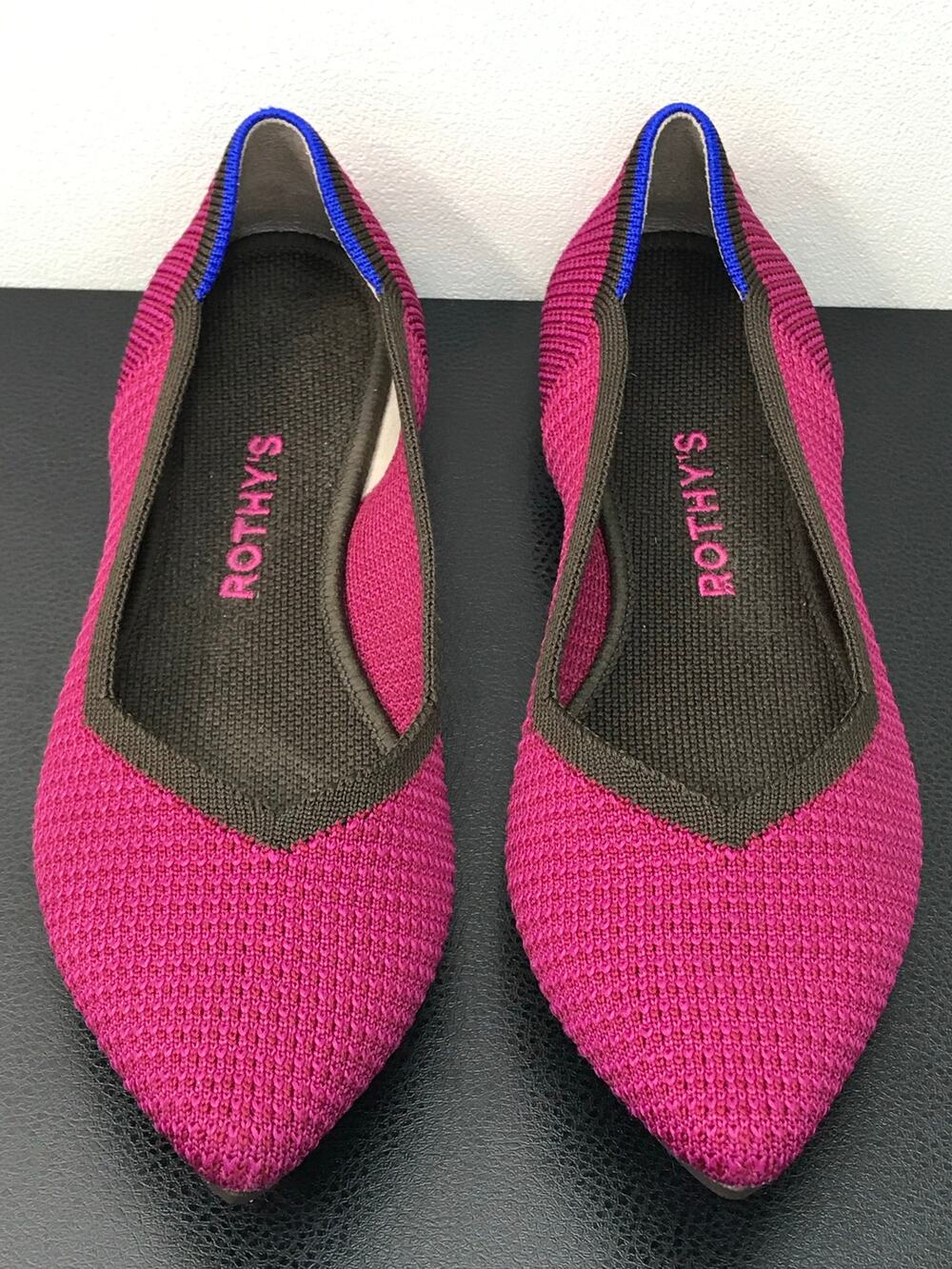 Rothy’s The Point Magenta Limited Edition Pink Blue Brown Pointed Toe Flats 7.5
